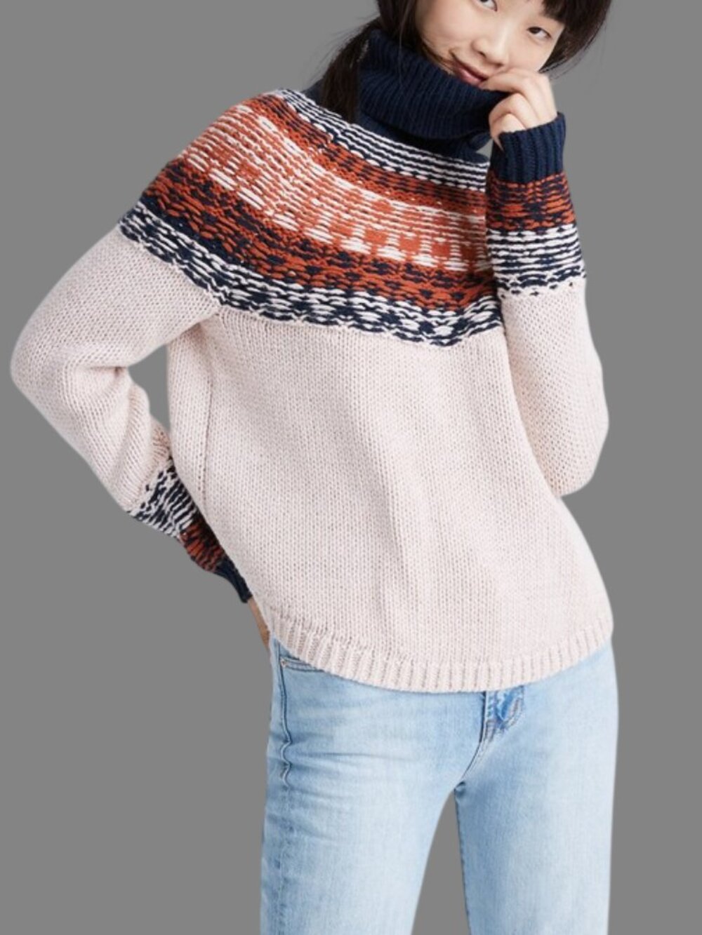 Madewell Brookdale Fair Isle Turtleneck Sweater Avalon Pink Small